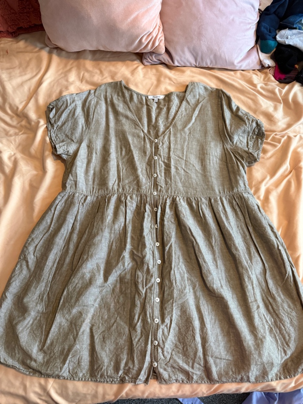 Madewell Olive Green Button-Front Babydoll Dress